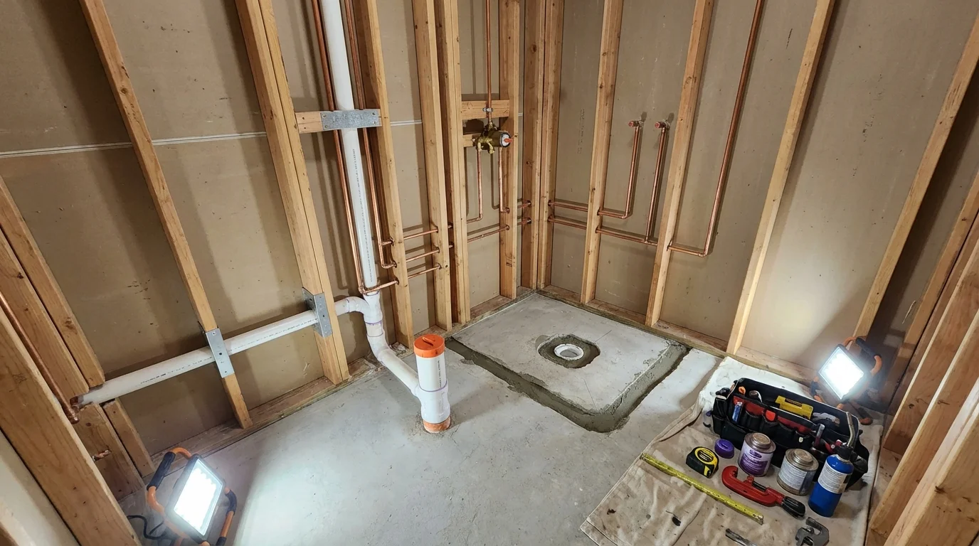 Bathroom rough-in plumbing during remodel by Johns Plumbing LLC in New Orleans
