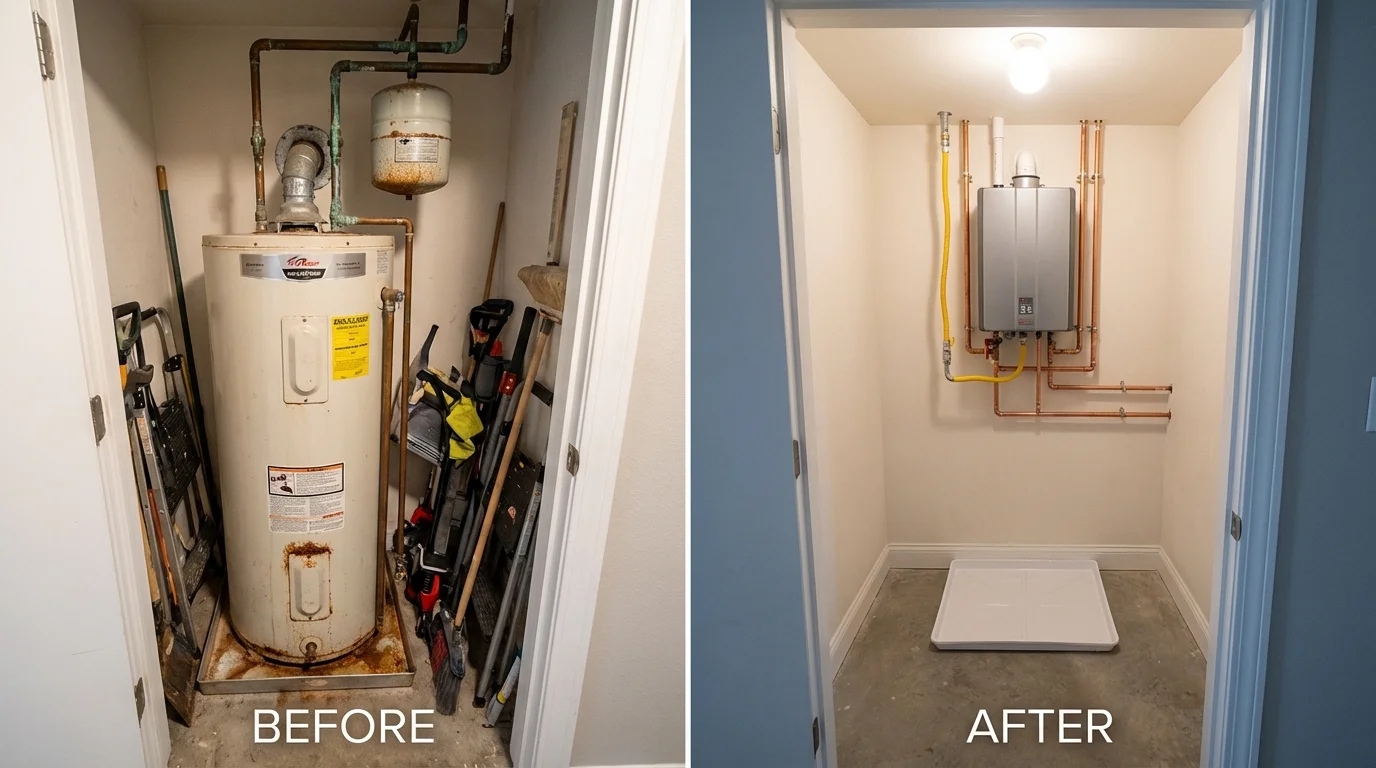 Tank water heater versus wall-mounted tankless unit comparison for New Orleans, LA homeowners