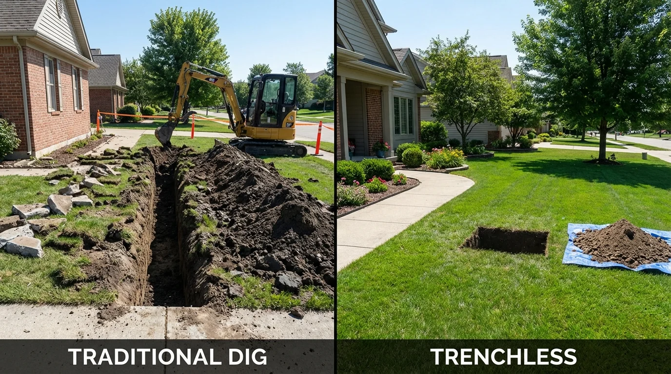Trenchless sewer repair with minimal yard damage versus traditional excavation in New Orleans, LA